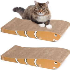 ComSaf Cat Scratching Board 2 Pack, Cat Scratcher Cardboard, Curved Cat Scratcher, Cute Cat Scratch Pad for Kitty, Recycle Cardboard Cat Scratcher, Double-Sided Pad for Long Lasting Use (Orange)