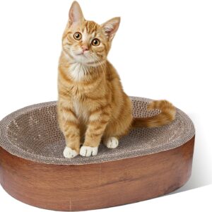 ComSaf Cat Scratcher, Oval Corrugated Cardboard Scratch Pad, Round Cat Scratching Lounge Bed, Durable Recycle Board for Furniture Protection, Cat Scratcher Bowl, Cat Kitty Training Toy, Playing