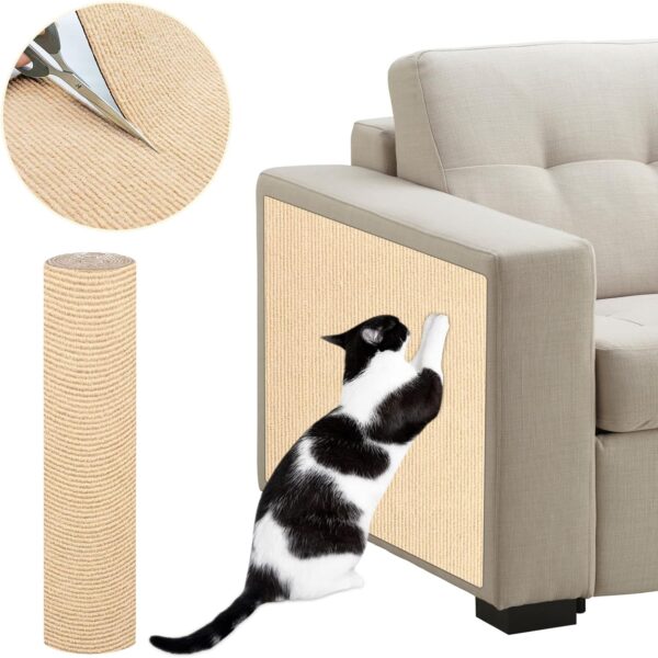 ENONCI Cat Scratching Mat, Cat Scratch Mat with Self-Adhesive, Cat Scratch Protectors for Sofa Carpet, Anti Scratch Furniture Protector, Reusable Protecting Couch form Pets (Beige, 15.7" x 78.7")