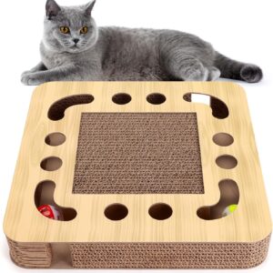 Nobleza Cat Scratcher, High Density Corrugated Cat Scratching Board, Catnip Scratcher Cardboard with 2 Bell Balls, Durable 3 in 1 Scratchers Pad Bed Toy for Indoor Cats, Size 33 * 33 * 5 cm