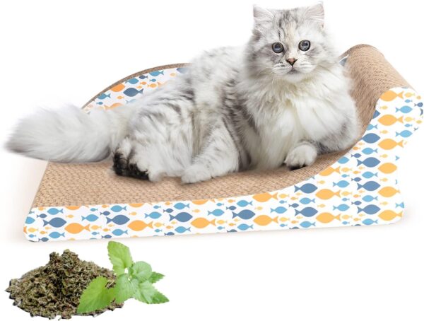 Nobleza Cat Scratcher, Reversible Use Cat Scratching Board, Curved Cat Scratch Lounge Bed Sofa with Catnip, High Density Corrugated Scratcher Cardboard Durable Cat Scratchers Pad, Size 45*28*16 cm