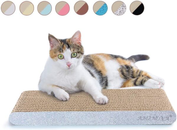 AMZNOVA Cat Scratching Pad, Cat Scratcher Cardboard, Scratch Lounge with Catnip, Narrow, Glitter Silver
