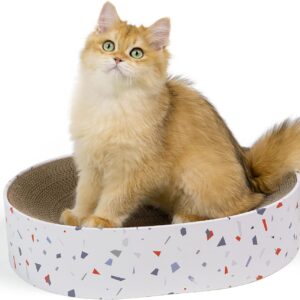 Conlun Cat Scratching Board,2 in 1 Oval Cat Scratcher Cardboard Bowl Nest,Cat Scratch Pad Corrugated Lounge Cat Bed for Indoor Cats Grinding Claw,Cat Furniture for Couch & Carpets & Sofas(43x33x10cm)