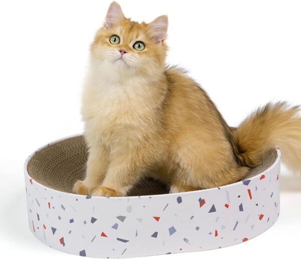 Conlun Cat Scratching Board,2 in 1 Oval Cat Scratcher Cardboard Bowl Nest,Cat Scratch Pad Corrugated Lounge Cat Bed for Indoor Cats Grinding Claw,Cat Furniture for Couch & Carpets & Sofas(43x33x10cm)