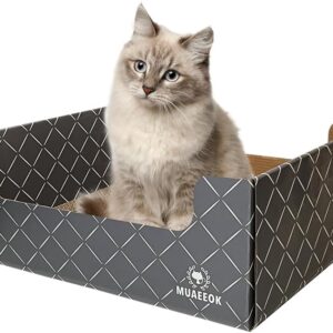 MUAEEOK Cardboard Cat Scratcher Extra-Large Heavy Duty and Lounger Box with Refillable Scratch Pad Durable Recyclable and Reversible Cardboard Cat Scratching Pad for Rest and Play (Dark Grey)
