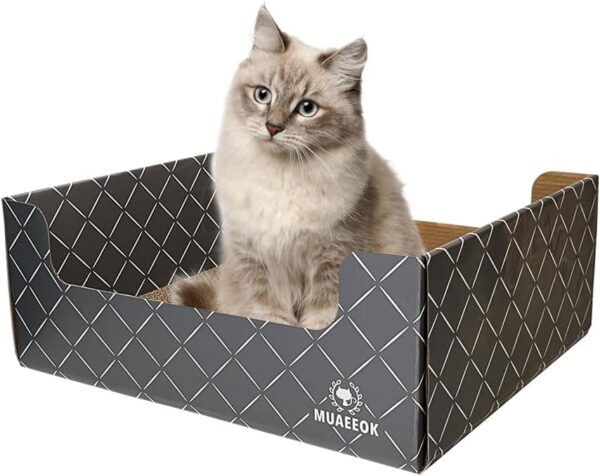 MUAEEOK Cardboard Cat Scratcher Extra-Large Heavy Duty and Lounger Box with Refillable Scratch Pad Durable Recyclable and Reversible Cardboard Cat Scratching Pad for Rest and Play (Dark Grey)