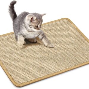 PETTOM Cat Scratching Mat, Natural Sisal Cat scratcher, Sisal Cat Scratching Mat, Floor Scratching Mat, Protect Furniture and Sofas- Brown, 40x30cm