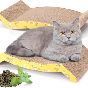 Nobleza 2Pcs Cat Scratching Board, Reversible Use Curved Shape Cat Scratcher with Catnip, High Density Corrugated Scratcher Cardboard, Durable Scratchers Pad Bed Sofa Lounger Set, Size 44 * 22 * 8 cm