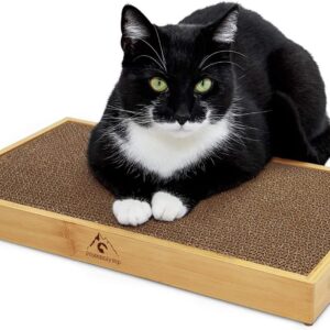 Pfotenolymp® Scratching Board with Bamboo Frame/Scratching Mat for Cats - Cardboard Scratching Board/Cat Scratching Board - With Corrugated Cardboard & Catnip - Cardboard Scratcher