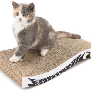 Conlun Cat Scratcher Cat Scratching Board Cardboard Cat Scratchers with Premium Scratch Textures Design Curved Shape Reversible Use Durable Scratching Pad (Large-Black)