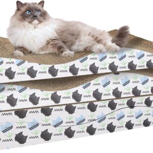 OMATSBEH 4 Pack Cat Scratcher Pad Cat Scratch Board Cat Cardboard Scratcher Nest Sleeping Cat Scratcher Cardboard for Indoor Cats (4 Pack Grey Cat)