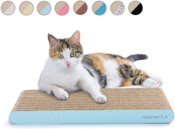 AMZNOVA Durable Flat Cardboard Cat Scratcher Pads, Reversible Cat Scratch Cat Scratching Board, Colors Series, Narrow, Baby Blue