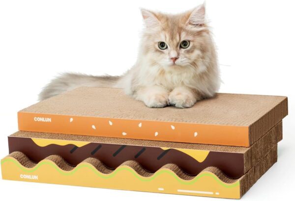 Conlun Cat Scratching Board 3pcs Multi-shaped Cat Scratch Pad for DIY Combo,Recyclable&Reversible Cat Scratcher Cardboard with Catnip for Indoor Cats to Rest,Grind Claws,Furniture Protection