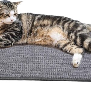 PETTOM Sisal Cat Scratching Mat Grey, Floor Scratching Mat for Cats, Cat Scratcher for Indoor Cats Grinding Claws Nails, Cat Furniture Protector for Couch Carpets Sofas-60x40cm