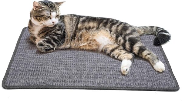 PETTOM Sisal Cat Scratching Mat Grey, Floor Scratching Mat for Cats, Cat Scratcher for Indoor Cats Grinding Claws Nails, Cat Furniture Protector for Couch Carpets Sofas-60x40cm