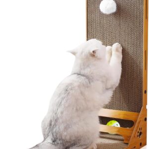 Hibtn Cat Scratching Board,60CM L Shape Cat Scratch Pad Wall Mounted,Corrugated Cardboard Cat Scratcher,Build-in Ball,Cardboard Cat Scratching Protector Furniture,Cat Bed