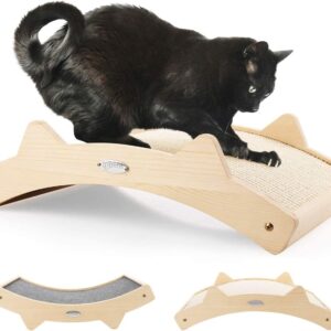 pecute Cat Scratching Pad,Woven Sisal + Carpet Cloth Double-Sided Cat Scratcher Wooden Structure Kitty Scratching Pads Cat Lounger