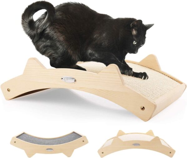 pecute Cat Scratching Pad,Woven Sisal + Carpet Cloth Double-Sided Cat Scratcher Wooden Structure Kitty Scratching Pads Cat Lounger