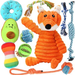 10 Pack Luxury Puppy Toys for Teething Small Dogs,Squeaky Plush Dog Rope Toys Set, Puppy Chew Toys with Cute Squeaky Dog Toys, Ball and More Rope Dog Chew Toys, Xmas Gift for Small and Medium Dogs