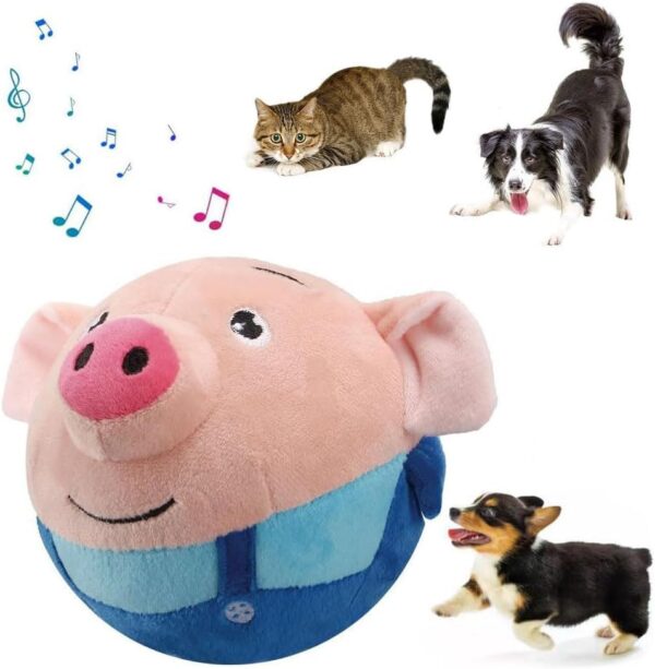 Active Moving Pet Plush, Interactive Dog Toys Squeaky Moving Dog Ball Toy, Washable Cartoon Pig Plush Sound Electronic Dog Toy, Shake Bounce Boredom Talking Toys for Dog Pets Cats (Blue Pig)