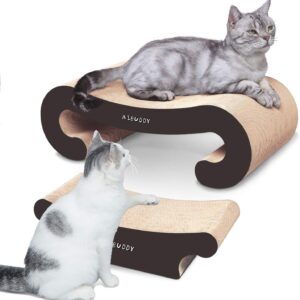 Aibuddy Cat Scratcher, 2 in 1 Cat Scratching Pad Post Bed Lounge with Catnip, Durable Cardboard & Construction (55 x 22 x 19 cm ；44 x 22 x 13.5cm)