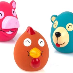 CHIWAVA 3 Pack 2.6 Inch Squeak Latex Dog Toy Animals Cute Face Interactive Play for Small Dogs Assorted Color