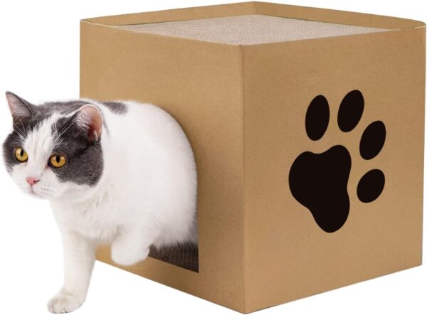Cat Cardboard Scratcher, Cat Cardboard House with Scratch Pads Cat Box Cat Bed for Indoor, Hideout for Cat Rabbit Bunny Small Animals (30x30x30cm)