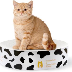 Cat Scratcher Cardboard Bed - Happy&Polly Round Cat Scratching Pad for Indoor Cats Double-Sided Usable Corrugated Cat Beds Furniture Protector Cat Scratch Deterrent - White