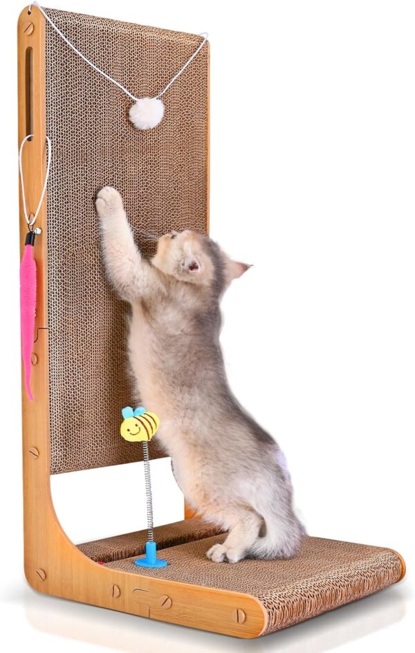 Cat Scratcher L Shape, 75cm Cat Scratching Cardboard, Cat Scratchers Pad for Indoor Cats, Protecting Furniture Cat Scratch Pad, Cardboard Cat Scratching with Ball Toy, Catnip, X-Large