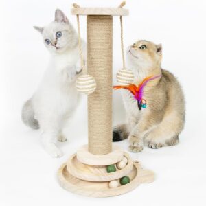 Cat Scratching Post for Indoor Cats with Solid Wooden Base Cat Scratche Post with Interactive Track Ball Toys Kitten Small Scratcher Post Funny Cat Scratch Pole 45cm