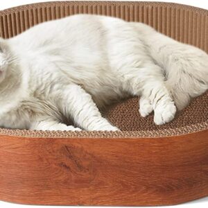 ComSaf Cat Scratcher, Oval Corrugated Cardboard Scratch Pad, Round Cat Scratching Lounge Bed, Durable Recycle Board for Furniture Protection, Cat Scratcher Bowl, Cat Kitty Training Toy Reversible