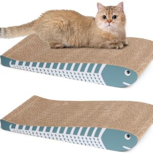 ComSaf Cat Scratching Board 2 Pack, Cat Scratcher Cardboard, Curved Cat Scratcher, Cute Cat Scratch Pad for Kitty, Recycle Cardboard Cat Scratcher, Double-Sided Pad for Long Lasting Use (Blue)