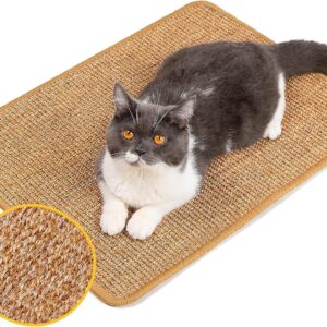 Conlun Cat Scratcher Pad,Natural Sisal Cat Scratching Mat with Sticky Velcro Tapes,Horizontal Floor Cat Scratch Mats for Indoor Cats,Cat Furniture Protector for Couch & Carpets & Sofas&Rug(60x40cm)