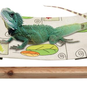 Dnoifne Reptile Hammock Swing Hanging Bed, Wooden Lizard Bed, Reptile Summer Bed for Bearded Dragon Leopard Gecko Lizard