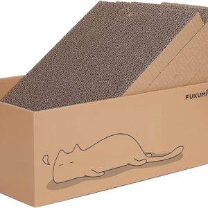 FUKUMARU Cat Scratching Board with Box, 43.4x29cm 5 PCS Reversible Cat Scratch Pad, Corrugated Scratch Bed for Indoor Kitty, 5 in 1 Replacement Cardboard Refill Pad