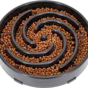 LEACOOLKEY Large Slow Feeder Dog Bowl,Maze Interactive Dog Food Bowls,Anti Gulping Healthy Eating,Stop Bloat Pet Slow Down Feeding Dishes for Medium/Big Dogs(Dark gray)