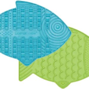 LickiMat Casper & Felix, Fish-Shaped Cat Slow Feeders for Feline Boredom and Anxiety Reduction; Perfect for Food, Treats and Anxiety Reduction. (Green Turquoise)