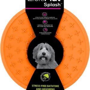 LickiMat Splash, Dog Slow Feeder Bowl for Boredom & Anxiety Reduction, Sticks to Smooth Surface; Perfect for Food, Treats, Yogurt, or Peanut Butter. Fun Alternative to a Slow Feed Dog Bowl, Orange