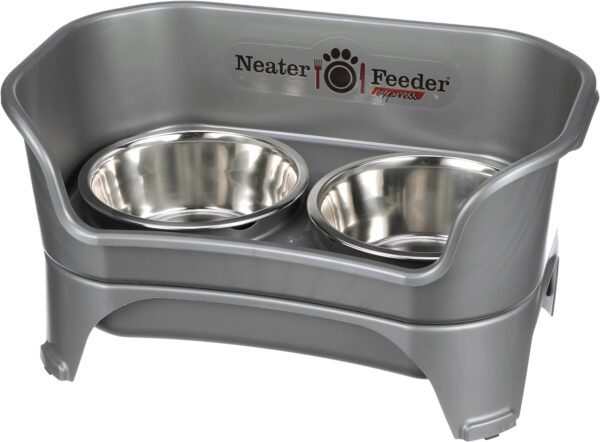 Neater Feeder Express Elevated Dog Bowls by Neater Pet Brands – Dog Bowls with Stand - Stainless Steel Food and Water Raised Bowl Set for Medium to Large Dogs, Gunmetal