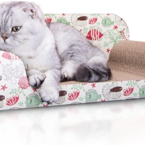 Nobleza Cat Scratching Board Lounge Cardboard Bed for Indoor Kitten Sofa Scratcher Pad with Catnip