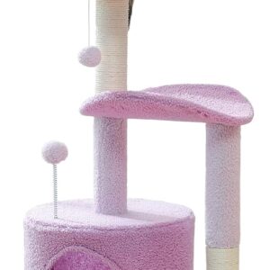 PETEPELA Small Cat Tree 84cm Modern Scratching Post for Small to Medium Size Cats Cat Tree with Plush Cave Bobble Ball Sisal Rope Scratching Post Purple
