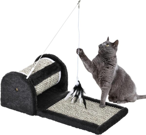 PawHut Cat Scratcher, Sisal Cat Scratching Board Mat Pad with Roller, Feather Toy, 44 x 24 x 16 cm, Grey