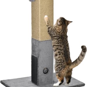 PawHut Cat Tree Scratching Post for Indoor Cats 79cm Jute Scratcher Climber w/Carpet Base Dangling Toy – Grey