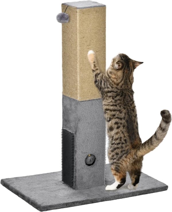 PawHut Cat Tree Scratching Post for Indoor Cats 79cm Jute Scratcher Climber w/Carpet Base Dangling Toy – Grey