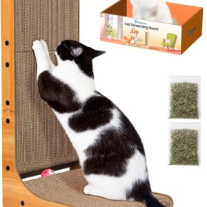 Petslucent Cat Scratcher, 26.8 Inch L Shape Cat Scratching board with Box, Cat Scratching Cardboard with Ball Toy for Indoor Cats, Large Size