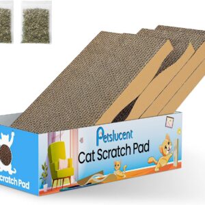 Petslucent Cat Scratching Board - 4PCS Cat Scratcher with Box, Large Size Cat Scratching Pad Easy for Cats to Scratch, Corrugated Cardboard Cat Scratchers Lounge for Indoor Kitty to Rest and Play