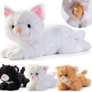 Prextex Cat Plush Toy with Zippered Pouch and 3 Little Plush Baby Kittens, Soft and Cuddly Kitty Toys for Kids, Perfect Cat Teddy for Girls, Fun and Interactive Toy Cat, Great Gift Set and Party Favor