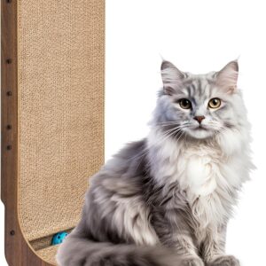 ScratchMe Cat Scratcher with Cat Toys Ball Track, Build-in Ball, L-shaped Scratcher, Cardboard Lounge Bed, Stable and Durable, Furniture Protector, Reversible
