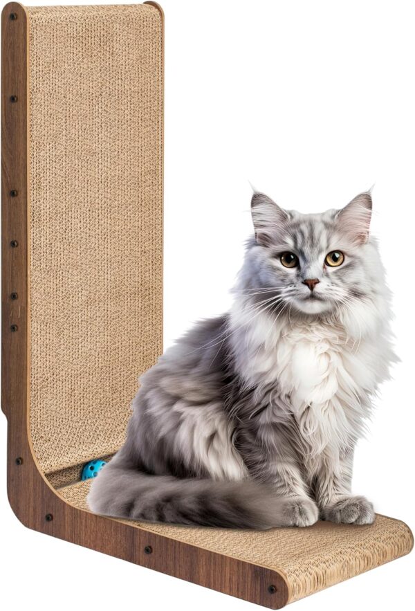 ScratchMe Cat Scratcher with Cat Toys Ball Track, Build-in Ball, L-shaped Scratcher, Cardboard Lounge Bed, Stable and Durable, Furniture Protector, Reversible