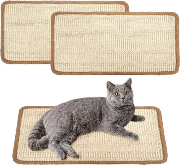 TIDGAD 2 Pcs Cat Scratching Mat Sisal Cat Scratch Pad Cat Scratch Protector with Adhesive Tape Cat Scratcher Mat Scratch Pad for Cats Protecting Furniture Couch Carpets Sofas Rug (50 x 25cm）